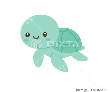 Sea turtle with smiling face. Flat vector marine animal illustration perfect for children ocean-themed designs Sea turtle with smiling face. Flat vector marine animal illustration perfect for children ocean-themed designs 130466436