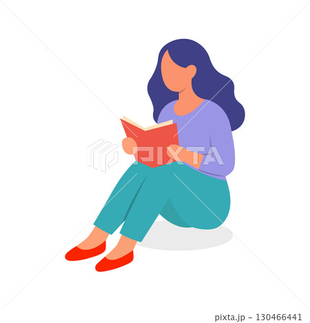 Young woman sitting and reading a book. Modern minimal woman style with relaxed pose Young woman sitting and reading a book. Modern minimal woman style with relaxed pose 130466441
