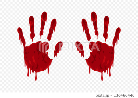 Bloody handprints on transparent background. Horror crime concept illustration 130466446