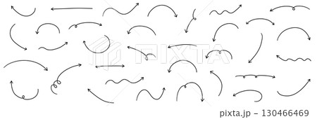 手書きのゆるい矢印アイコンのベクターイラストセット。方向、手描き、シンプル、やじるし 手書きのゆるい矢印アイコンのベクターイラストセット。方向、手描き、シンプル、やじるし 130466469