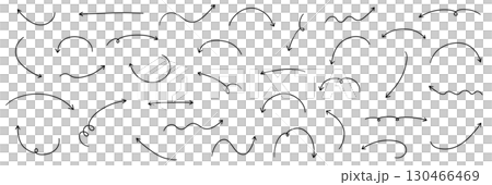 手書きのゆるい矢印アイコンのベクターイラストセット。方向、手描き、シンプル、やじるし 手書きのゆるい矢印アイコンのベクターイラストセット。方向、手描き、シンプル、やじるし 130466469