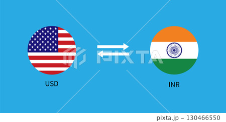USD to INR Currency Exchange Illustration with American and Indian Round Flags Icon. USD to INR Currency Exchange Illustration with American and Indian Round Flags Icon. 130466550