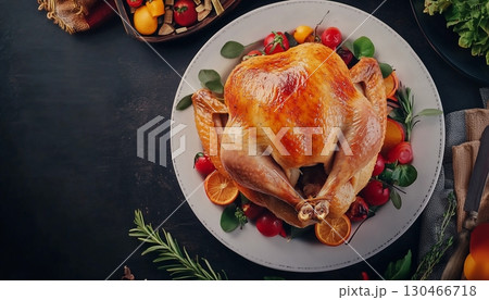 mayonnaise roasted turkey meal chicken food for dinner with family flat lay 130466718