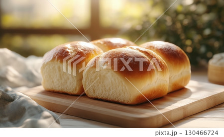Milk bun bread homemade gluten free fluffy cake on wooden table 130466724