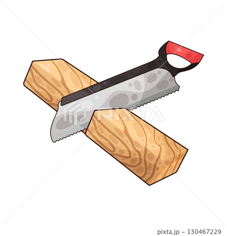 illustration of saw sawing wood 130467229