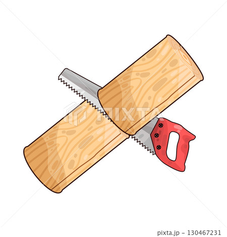 illustration of saw sawing wood 130467231