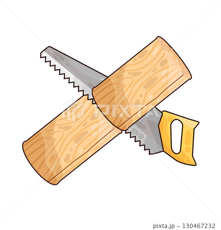 illustration of saw sawing wood 130467232
