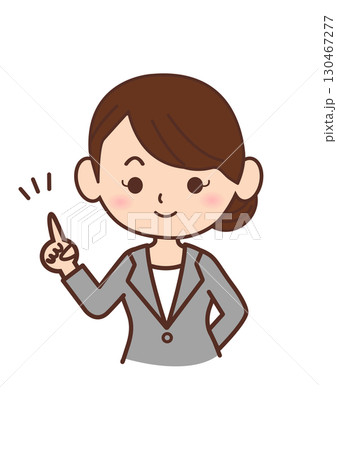指差しポーズをするビジネスパーソン スーツを着た女性のイラスト 指差しポーズをするビジネスパーソン スーツを着た女性のイラスト 130467277