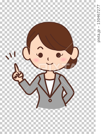指差しポーズをするビジネスパーソン スーツを着た女性のイラスト 指差しポーズをするビジネスパーソン スーツを着た女性のイラスト 130467277
