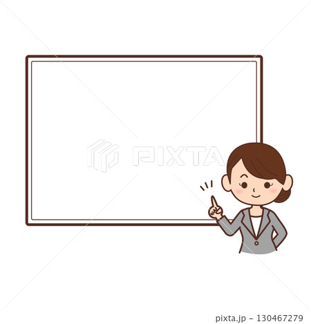 指差しポーズをするビジネスパーソン　スーツを着た女性のイラスト 130467279