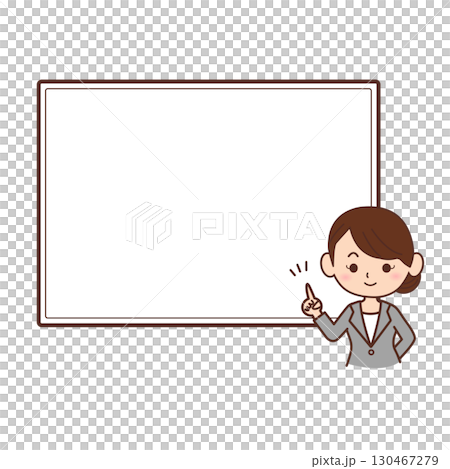 指差しポーズをするビジネスパーソン　スーツを着た女性のイラスト 130467279