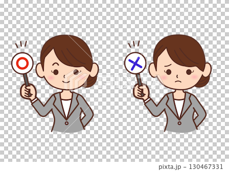 一位商務人士手持圓圈和十字架的插圖 一位身穿西裝的女士的插圖 一位商務人士手持圓圈和十字架的插圖 一位身穿西裝的女士的插圖 130467331