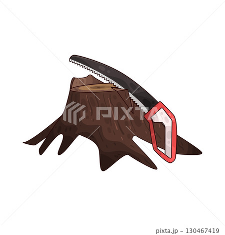 illustration of saw sawing tree stump 130467419