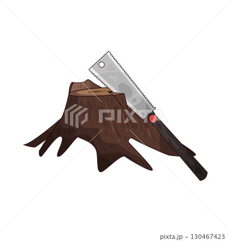 illustration of saw sawing tree stump 130467423