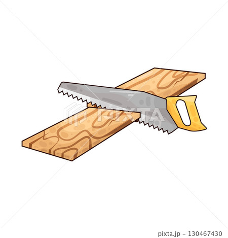 illustration of saw sawing wood 130467430