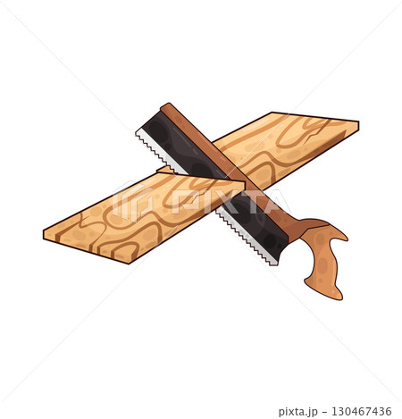illustration of saw sawing wood 130467436