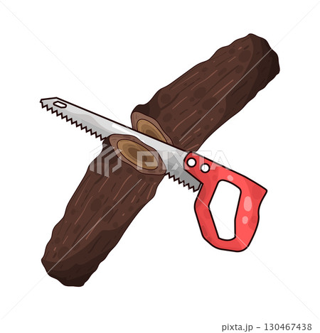 illustration of saw cutting wood 130467438