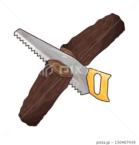 illustration of saw cutting wood 130467439