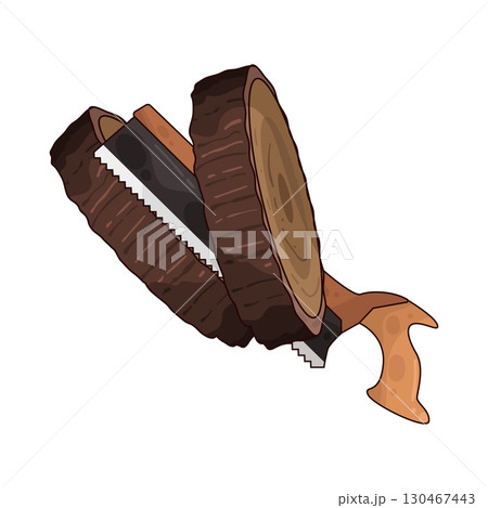 illustration of saw cutting wood 130467443
