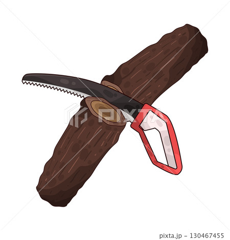 illustration of saw cutting wood 130467455
