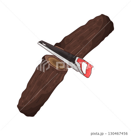 illustration of saw cutting wood illustration of saw cutting wood 130467456