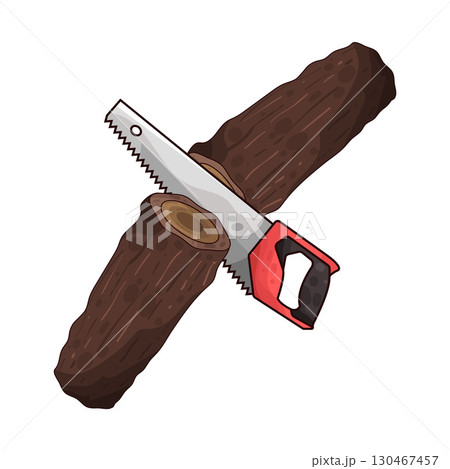 illustration of saw cutting wood 130467457