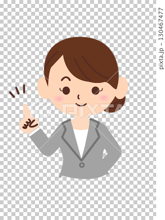 指差しポーズをするビジネスパーソン スーツを着た女性のシンプルなイラスト 指差しポーズをするビジネスパーソン スーツを着た女性のシンプルなイラスト 130467477