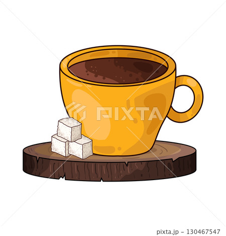 illustration of coffee with sugar cube illustration of coffee with sugar cube 130467547