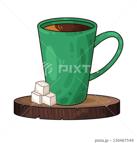 illustration of coffee with sugar cube illustration of coffee with sugar cube 130467549