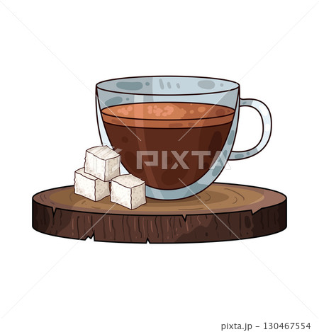 illustration of coffee with sugar cube illustration of coffee with sugar cube 130467554