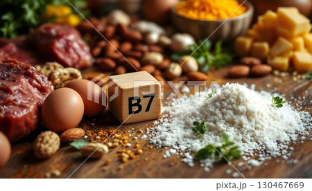 A visual of nutritious foods abundant in vitamin B7, underscoring its contribution to inflammation reduction for improved health 130467669