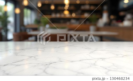 An unoccupied marble table in a restaurant, featuring a softly blurred bokeh backdrop, perfect for a product display mockup An unoccupied marble table in a restaurant, featuring a softly blurred bokeh backdrop, perfect for a product display mockup 130468234