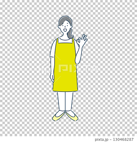 一個簡單的線條畫插圖,一位微笑的女幼兒園老師做出了“OK”的手勢 一個簡單的線條畫插圖,一位微笑的女幼兒園老師做出了“OK”的手勢 130468287