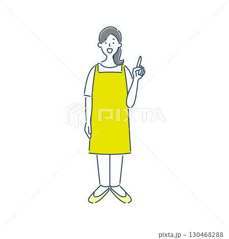 指差しして説明をしている笑顔の女性保育士のシンプルな線画イラスト素材 指差しして説明をしている笑顔の女性保育士のシンプルな線画イラスト素材 130468288
