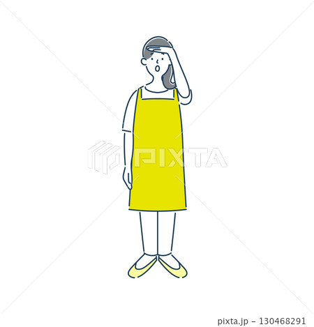 遠くを見ている女性保育士のシンプルな線画イラスト素材 遠くを見ている女性保育士のシンプルな線画イラスト素材 130468291