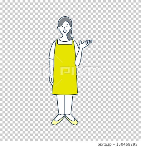 Simple line drawing illustration of a female nursery teacher giving instructions 130468295