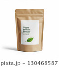 Vegan protein powder pouch on white background 130468587