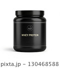 Black whey protein jar isolated on white 130468588