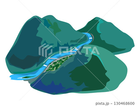 山間部を流れる川のイラスト 130468600
