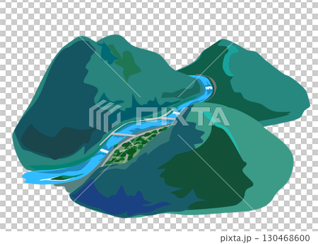 山間部を流れる川のイラスト 130468600