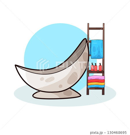 illustration of bathtub and storage shelf 130468695