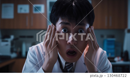驚く男性日本人医師 130468722