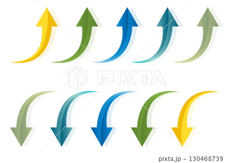 Glossy curved arrow icon set of up and down arrow vector illustration. 130468739