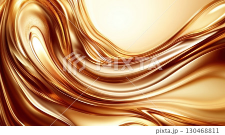 Golden fluid waves create a mesmerizing abstract pattern in soft light during a serene morning Golden fluid waves create a mesmerizing abstract pattern in soft light during a serene morning 130468811