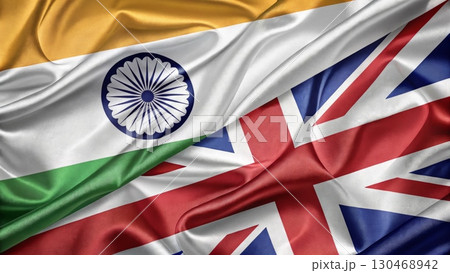 Flags of India and United Kingdom Depicted in a United and Symbolic Design 130468942