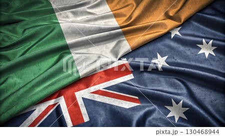 Irish and Australian Flags Together Representing International Relations and Cultural Exchange 130468944