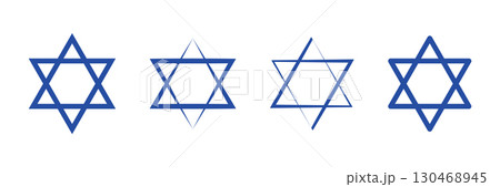 Stylized blue Star of David symbols on white background. Six Pointed Star David Icon. Stylized blue Star of David symbols on white background. Six Pointed Star David Icon. 130468945