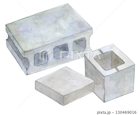 水彩イラスト　手描きイラスト　様々なブロック 130469016