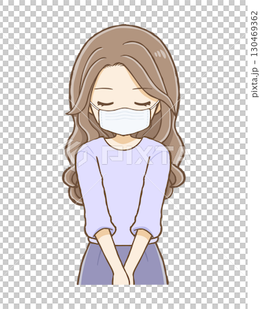 戴著面具、長波浪發弓（上身）的女子 130469362
