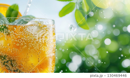 Refreshing iced tea with citrus and mint garnishes Refreshing iced tea with citrus and mint garnishes 130469446
